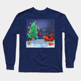 christmas with santa claus and reindeer Long Sleeve T-Shirt